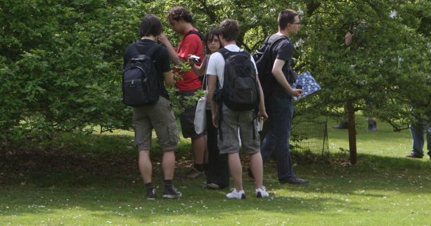 Studenten in plantentuin Meise