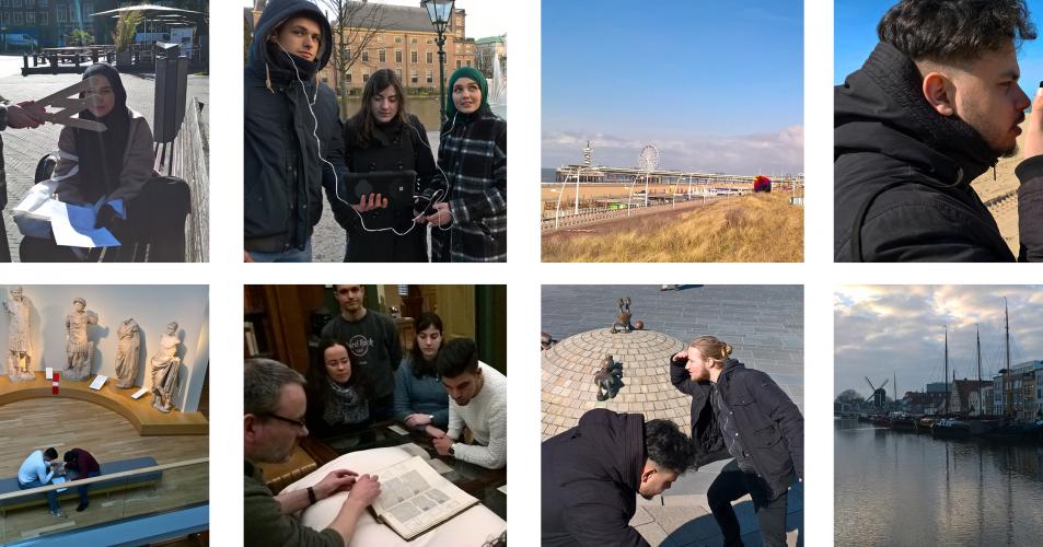 Fotocollage van EhB studenten in Den Haag. 