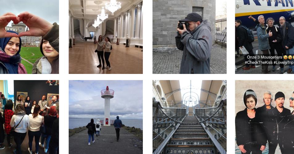 Fotocollage van EhB studenten in Dublin. 